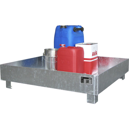 Steel sump tray, LxW 1200 x 1200 mm, collection capacity 230 l.