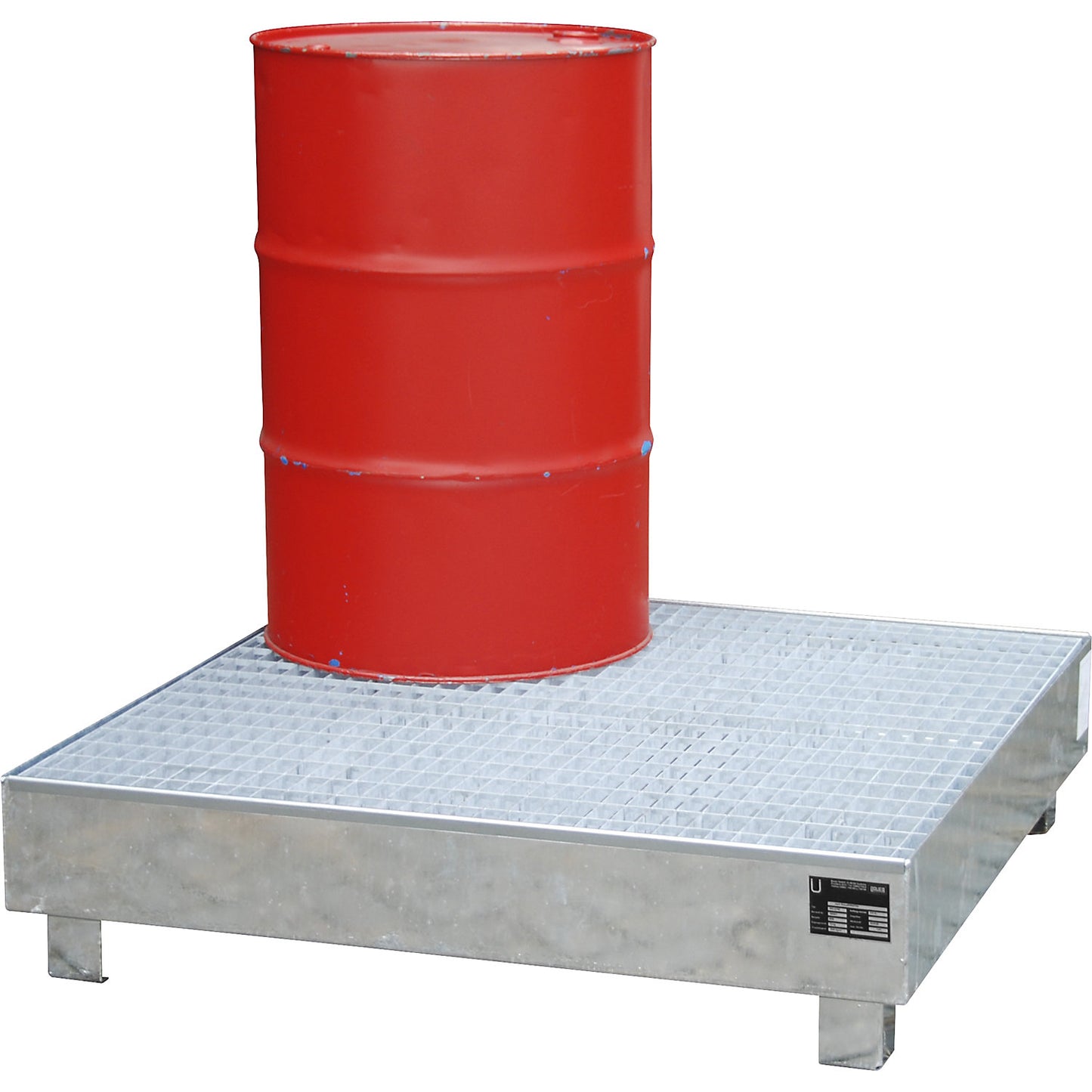 Steel sump tray, LxW 1200 x 1200 mm, collection capacity 216 l, with grate.