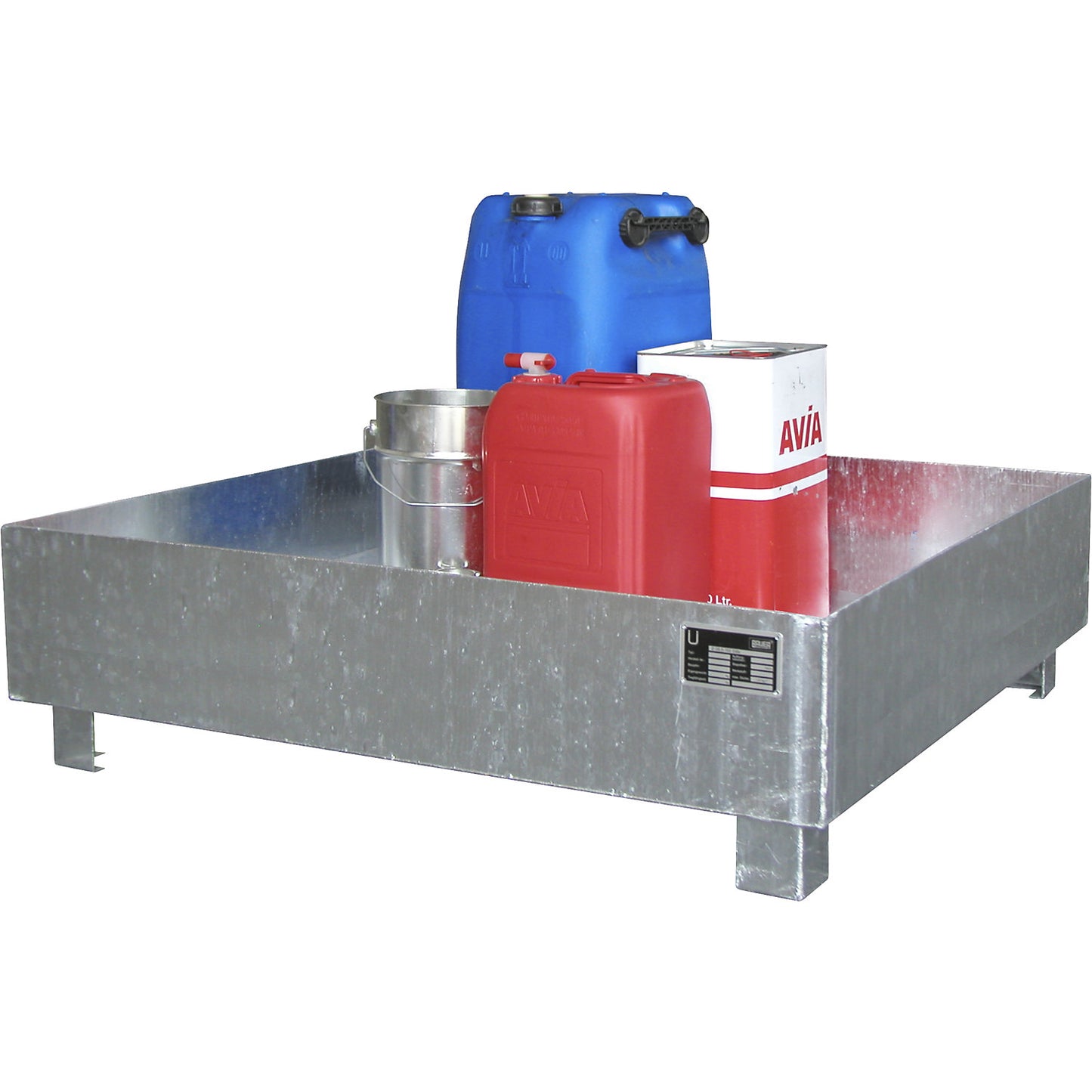 Steel sump tray, LxWxH 1200 x 1200 x 415 mm, collection capacity 415 l.