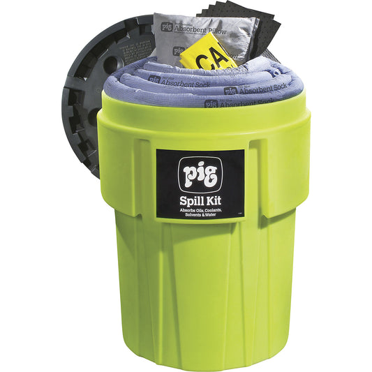 Emergency kit in 360 l high-vis container, universal version, absorbs 226.5 l.