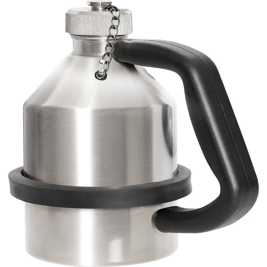 Stainless steel safety container, with screw cap and earth connection, capacity 1 l.