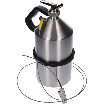 Stainless steel safety dispensing container, with fine dosage tap and earth connection, capacity 5 l.