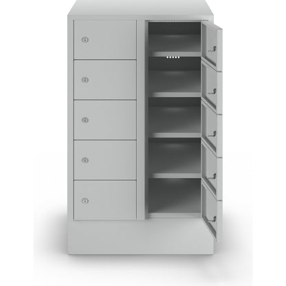 Valuables locker, 2 compartments, light grey, 10 compartments.