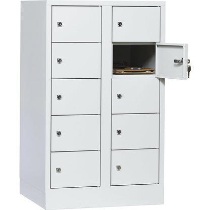 Valuables locker, 2 compartments, light grey, 10 compartments.