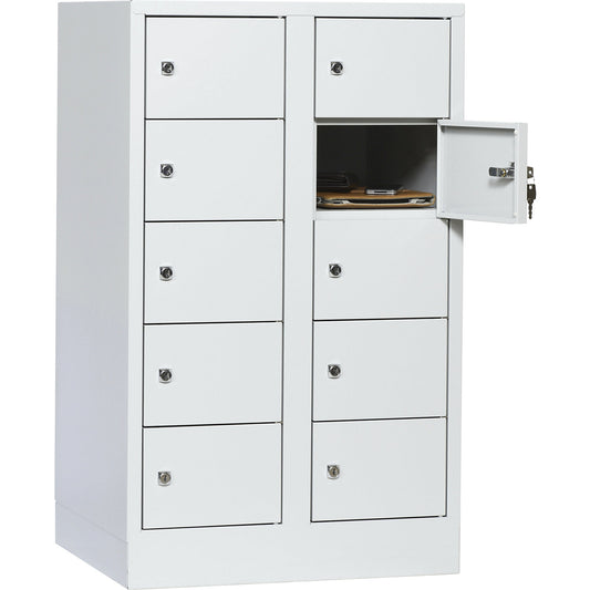 Valuables locker, 2 compartments, light grey, 10 compartments.