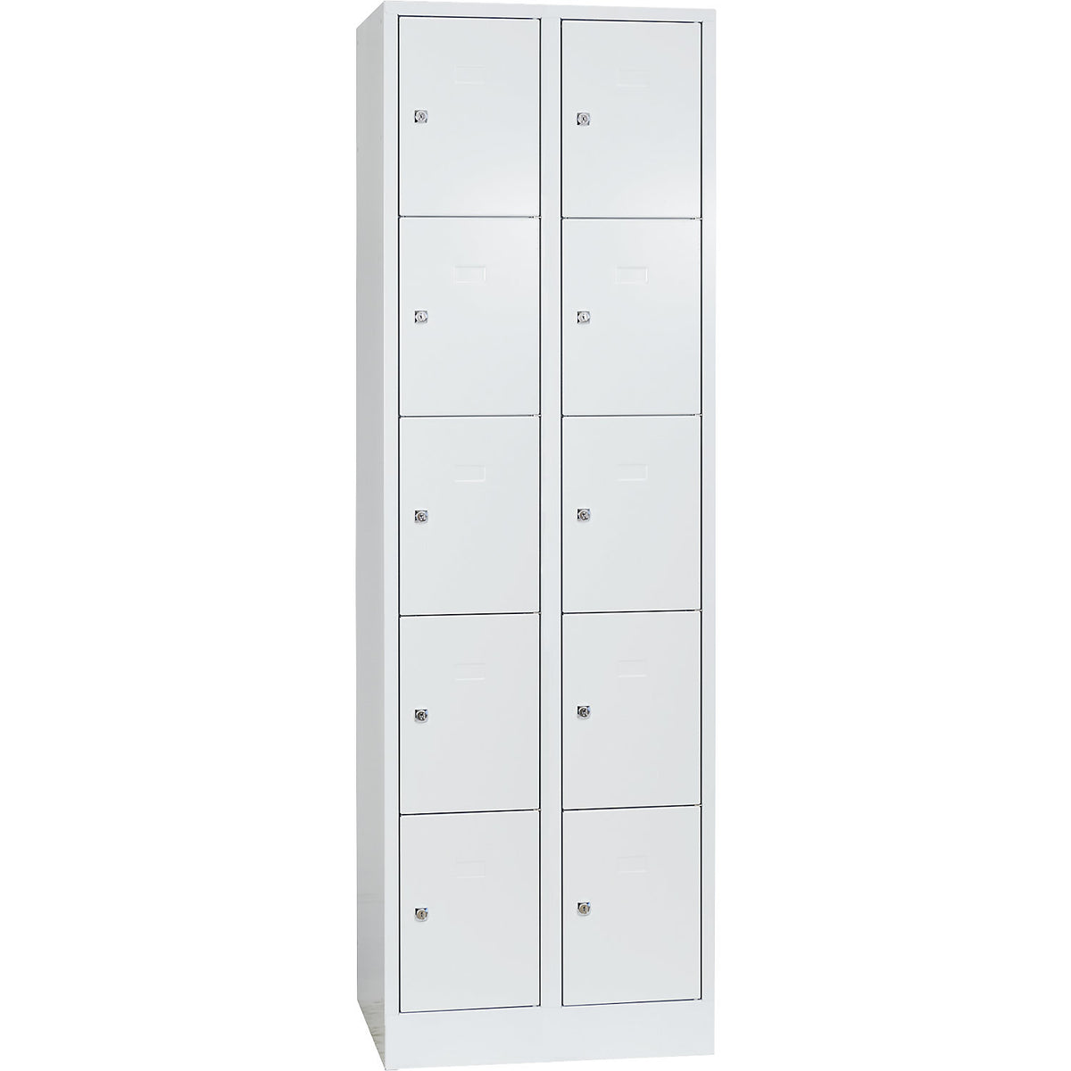 Dresden 5-fold compartment locker, 2 compartments, light grey, W 600 mm, with base plinth.