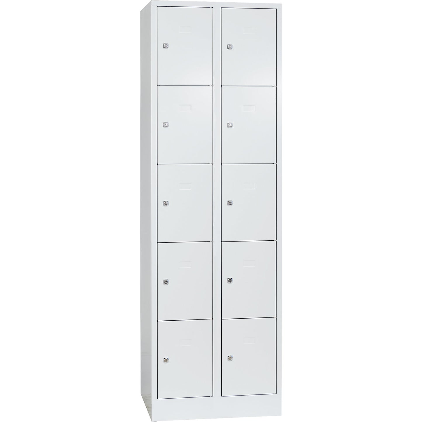 Dresden 5-fold compartment locker, 2 compartments, light grey, W 600 mm, with base plinth.
