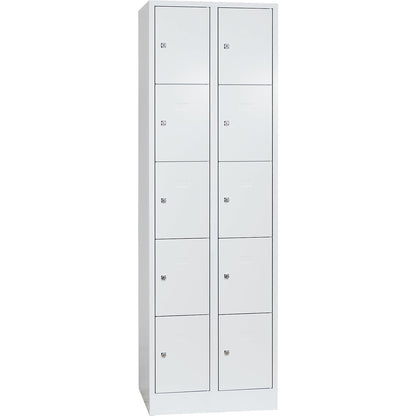 Dresden 5-fold compartment locker, 2 compartments, light grey, W 600 mm, with base plinth.