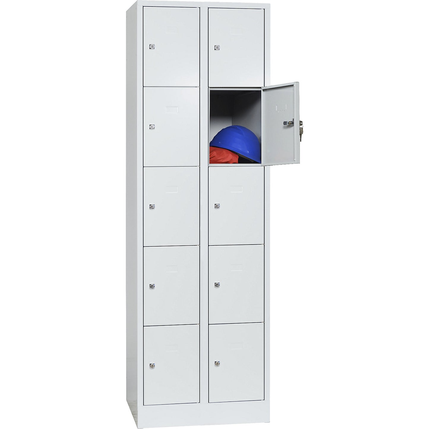Dresden 5-fold compartment locker, 2 compartments, light grey, W 600 mm, with base plinth.