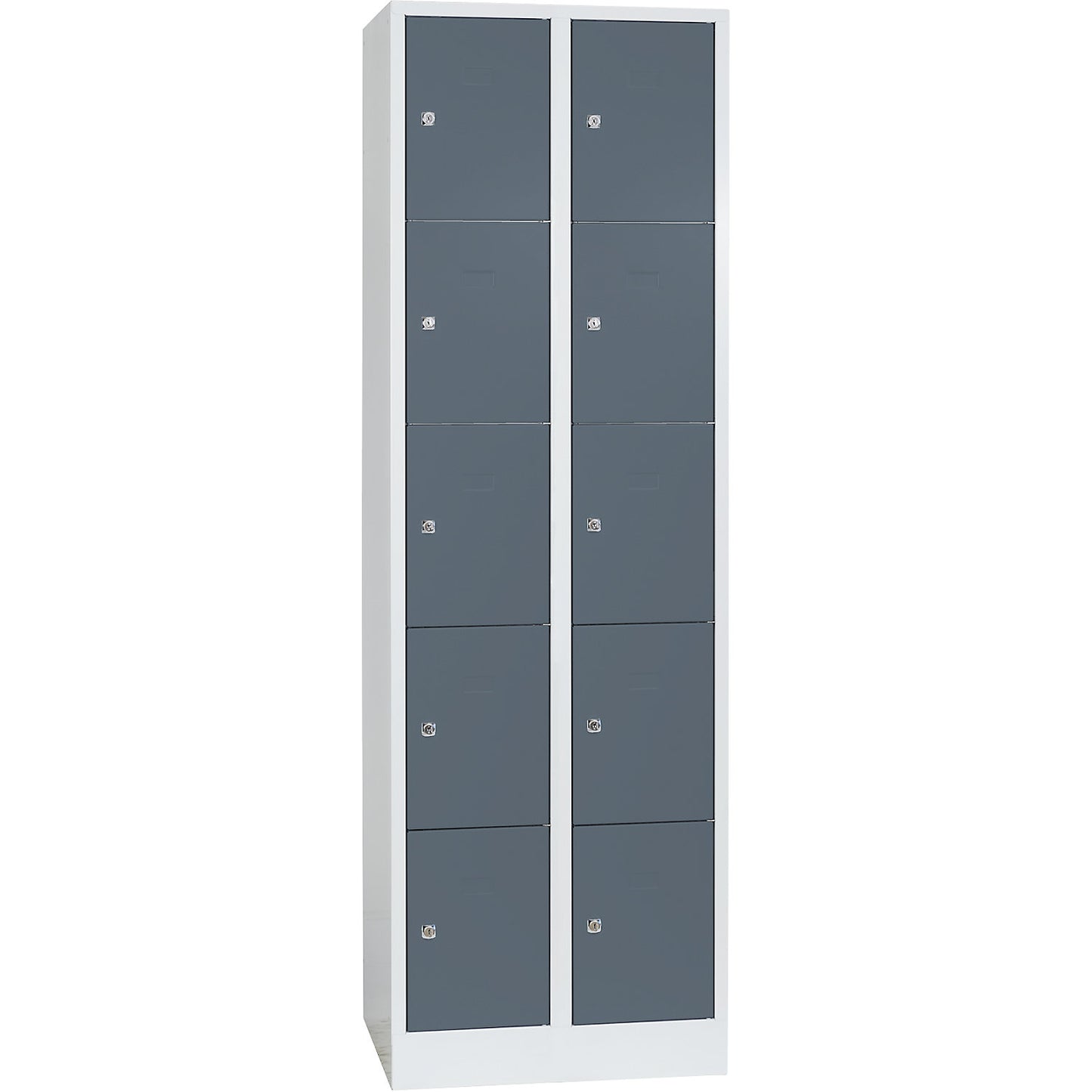 Dresden 5-fold compartment locker, 2 compartments, light grey / basalt grey, W 600 mm, with base plinth.