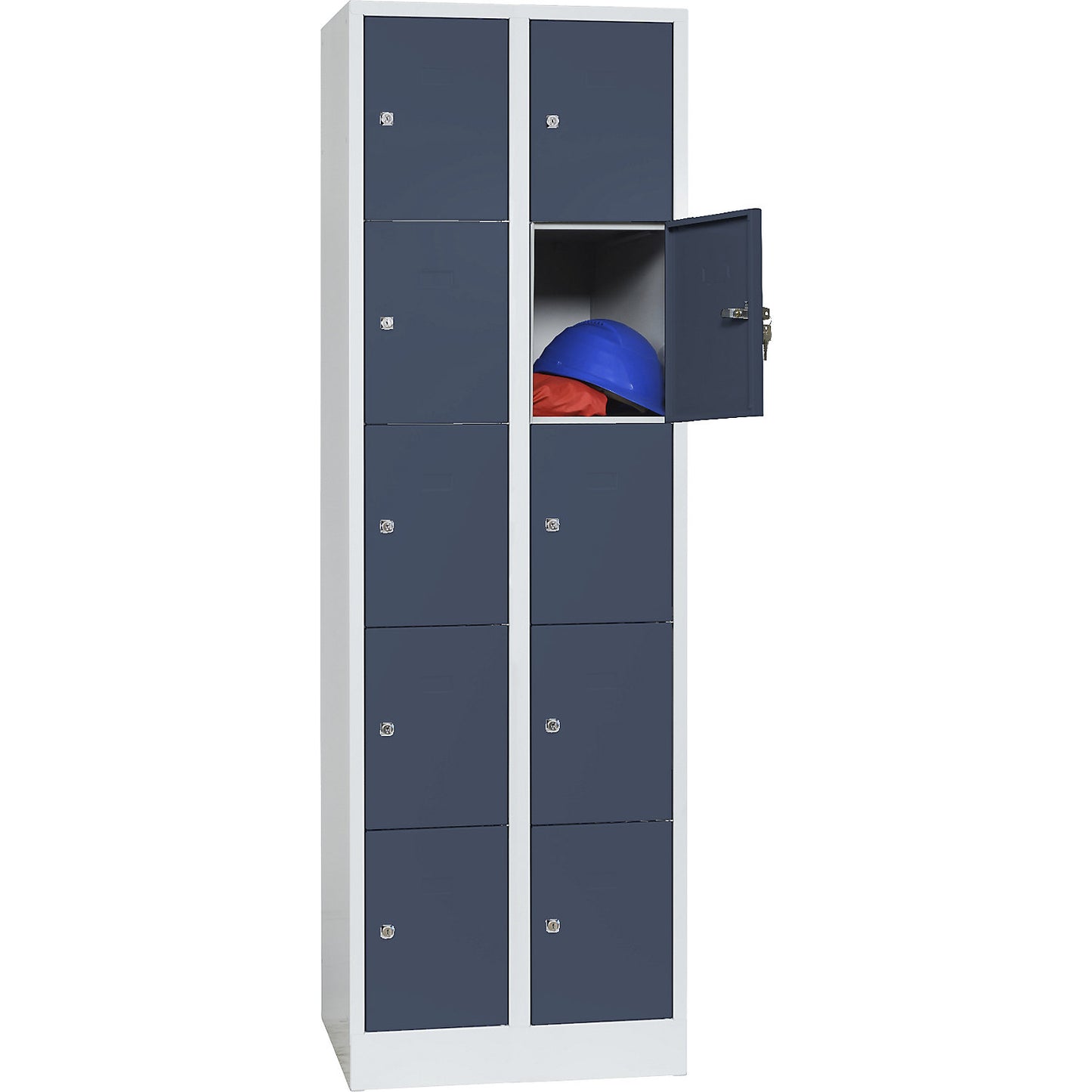 Dresden 5-fold compartment locker, 2 compartments, light grey / basalt grey, W 600 mm, with base plinth.