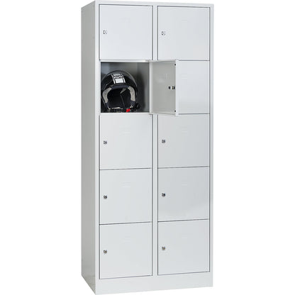 Dresden 5-fold compartment locker, 2 compartments, light grey, W 800 mm, with base plinth.