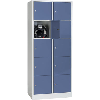 Dresden 5-fold compartment locker, 2 compartments, light grey / pigeon blue, W 800 mm, with base plinth.