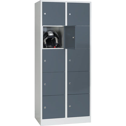 Dresden 5-fold compartment locker, 2 compartments, light grey / basalt grey, W 800 mm, with base plinth.