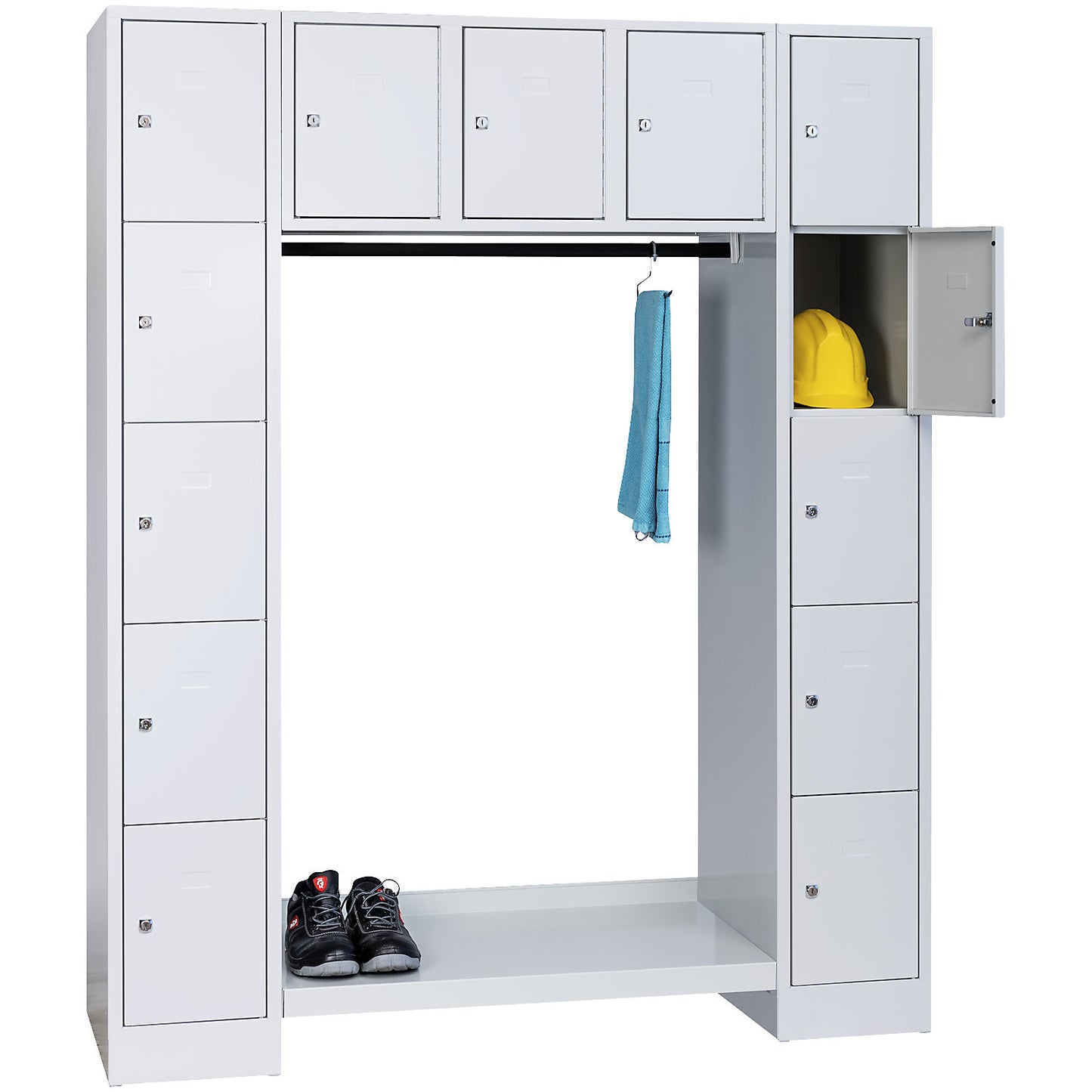 Dresden cloakroom locker system, 13 compartments, light grey.
