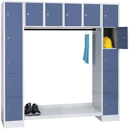 Dresden cloakroom locker system, 14 compartments, light grey / pigeon blue.