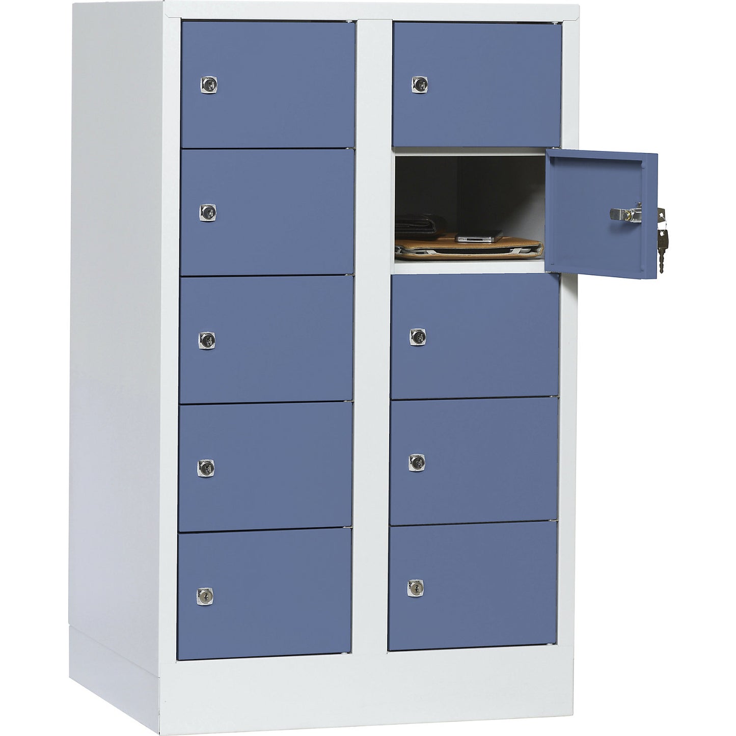 Valuables locker, 2 compartments, light grey / pigeon blue, 10 compartments.