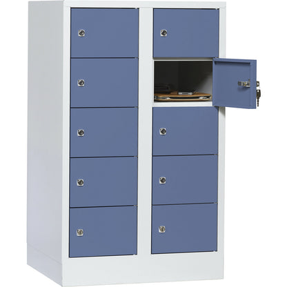 Valuables locker, 2 compartments, light grey / pigeon blue, 10 compartments.