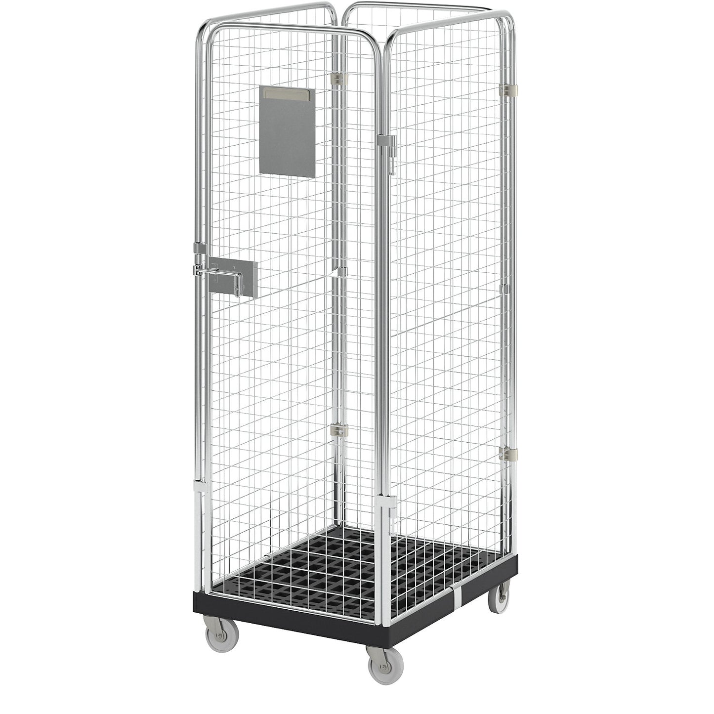 Roll container with mesh panels, 4-sided, black / zinc plated.
