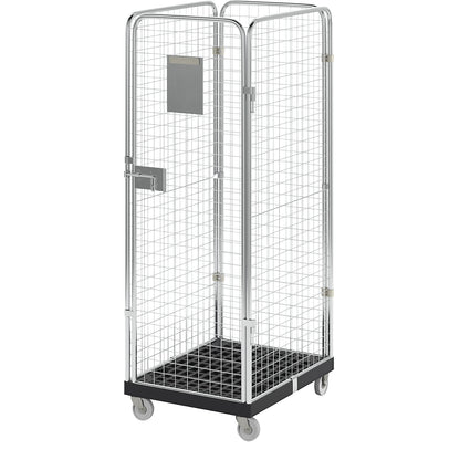 Roll container with mesh panels, 4-sided, black / zinc plated.