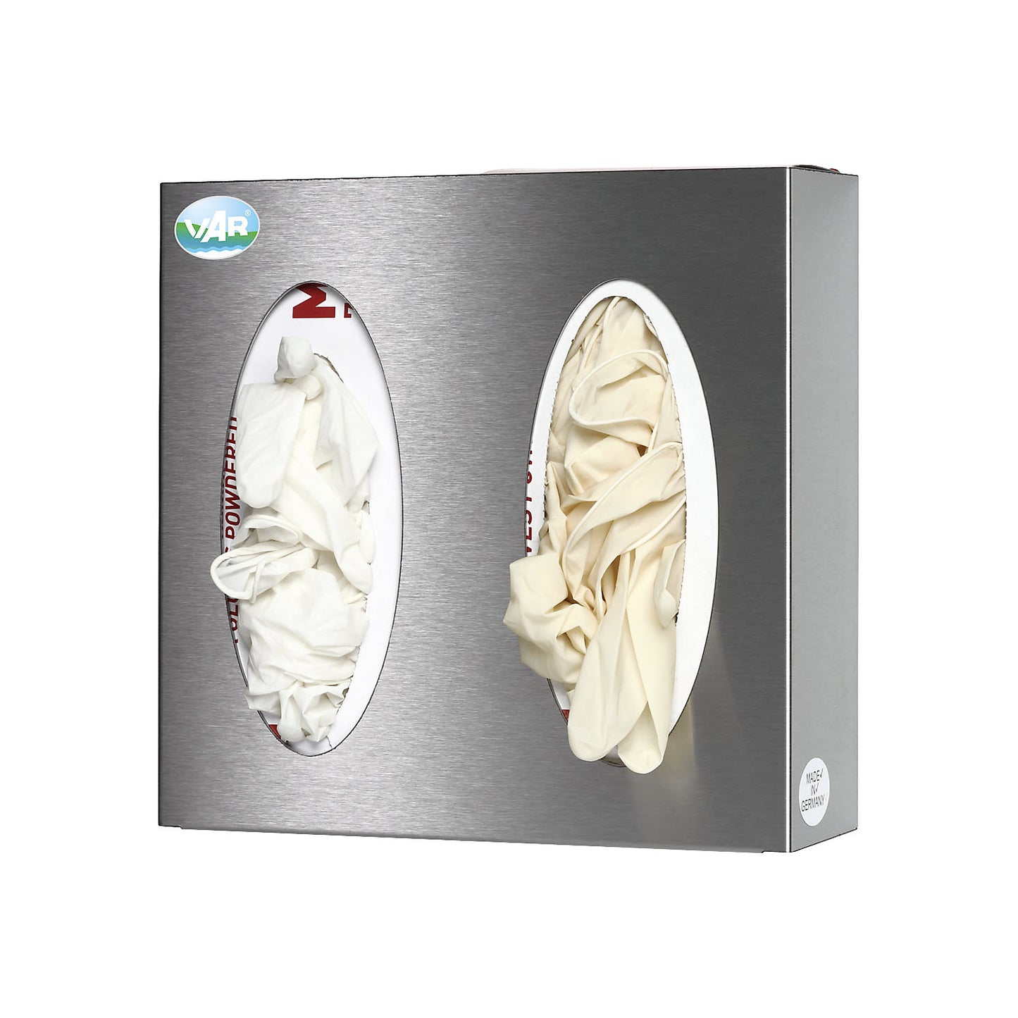 Wall dispenser, stainless steel, HxWxD 250 x 255 x 80 mm, 2 compartments.