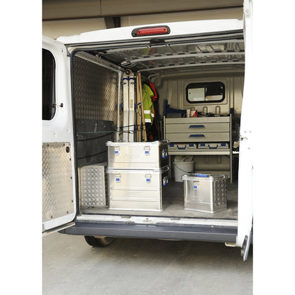 Industry aluminium container, capacity 48 l, external LxWxH 580 x 385 x 277 mm.