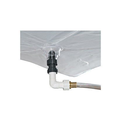 Angular hose connection, made of PVC, white.