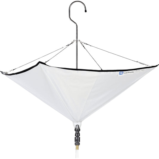 Folding umbrella-style leak diverter kit, WxH 760 x 760 mm, transparent.