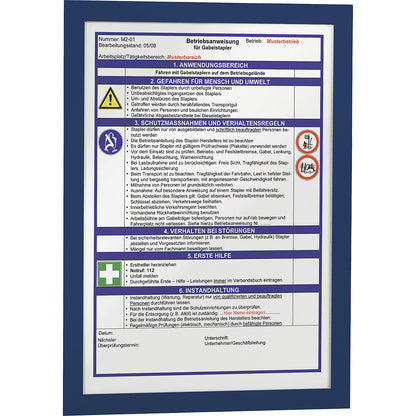 DURAFRAME® display frame, self adhesive, magnetic, for A4, blue frame, pack of 20.