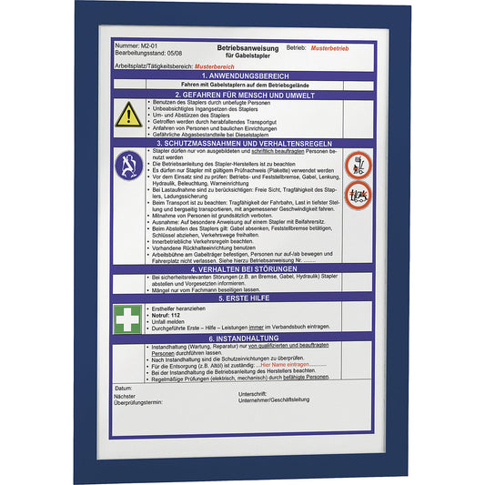 DURAFRAME® display frame, self adhesive, magnetic, for A4, blue frame, pack of 20.
