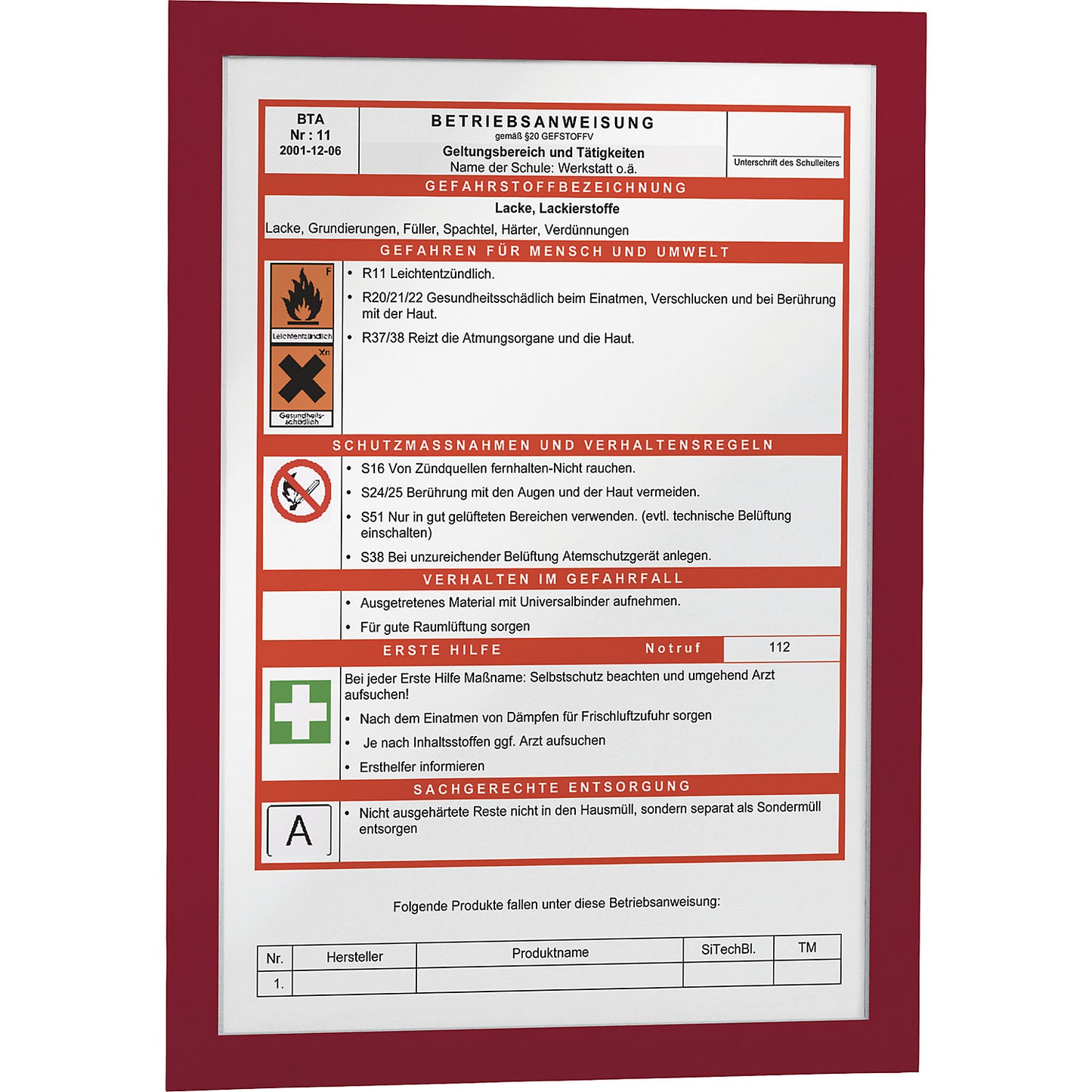 DURAFRAME® display frame, self adhesive, magnetic, for A4, red frame, pack of 20.