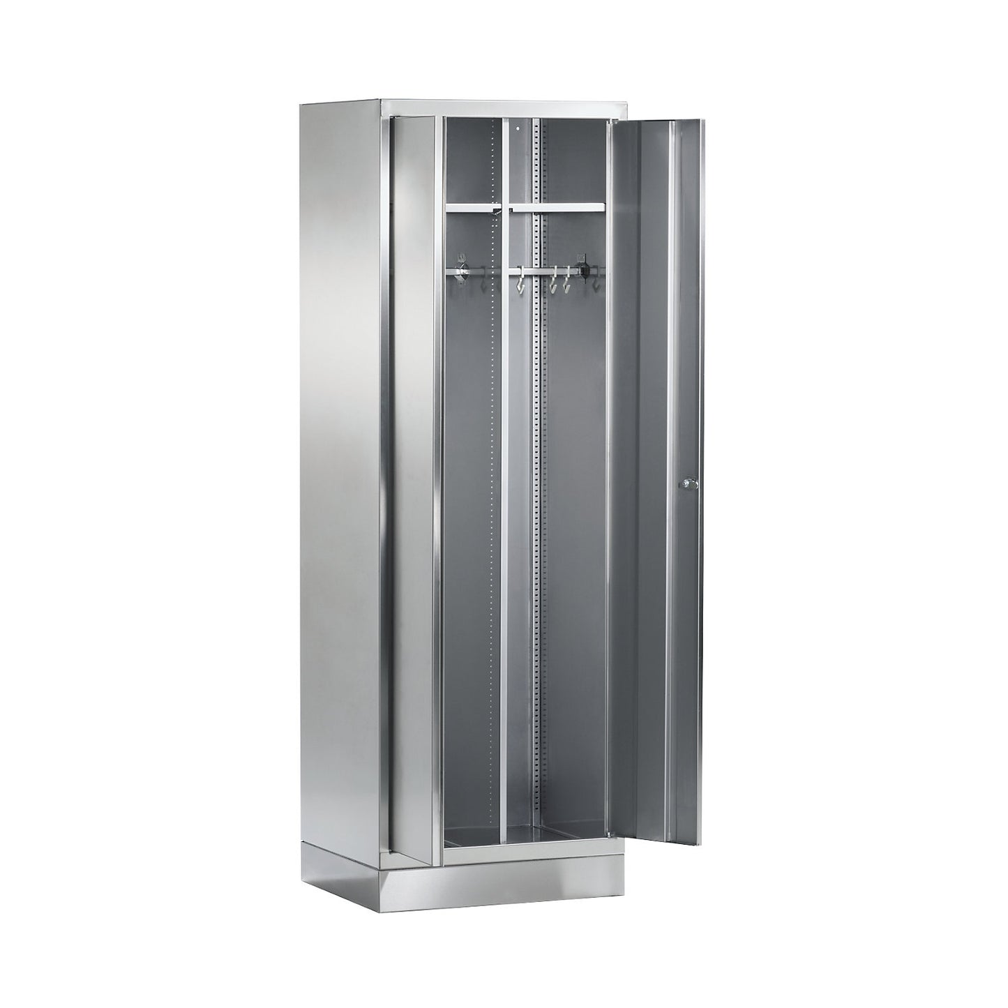 Stainless steel clean and dirty locker, 1 compartment with centre partition, with plinth.