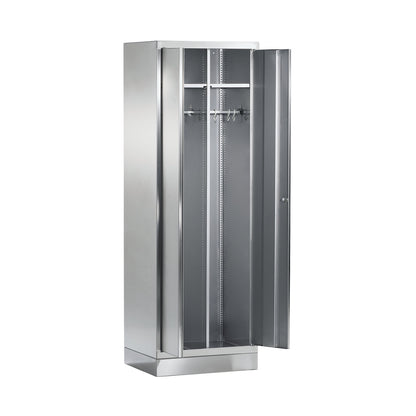 Stainless steel clean and dirty locker, 1 compartment with centre partition, with plinth.