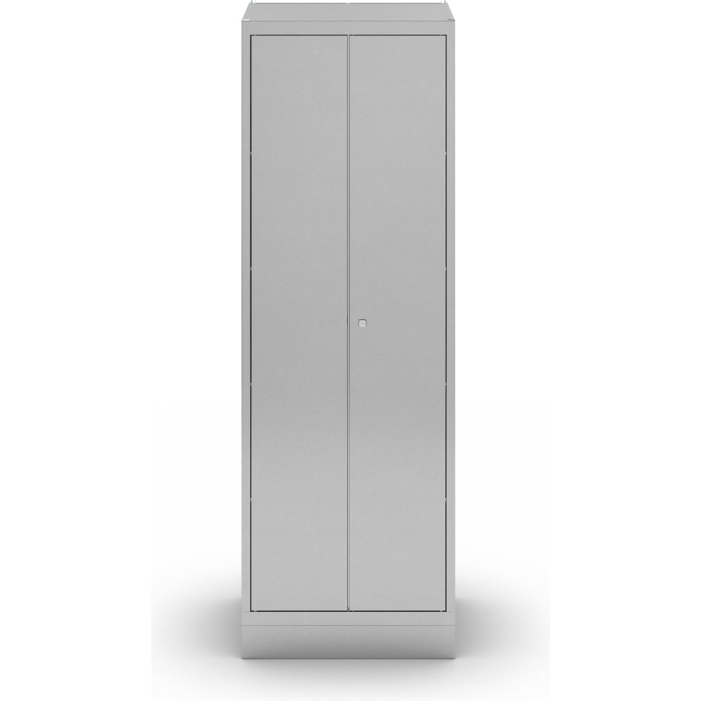 Stainless steel locker for cleaning products, 4 shelves, with plinth.