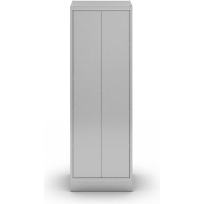 Stainless steel locker for cleaning products, 4 shelves, with plinth.