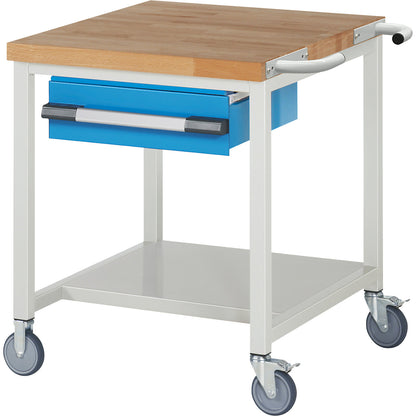 Series 8000 mobile workbench, frame system, 1 suspended drawer, storage shelf, WxD 750 x 900 mm.