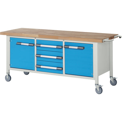 Series 8000 mobile workbench, frame system, 3 drawers, 2 doors, WxD 2000 x 700 mm.