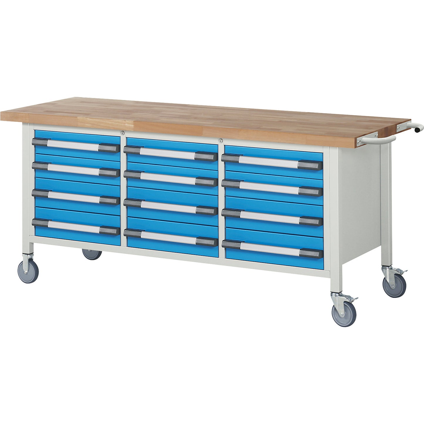 Series 8000 mobile workbench, frame system, 12 drawers, WxD 2000 x 700 mm.