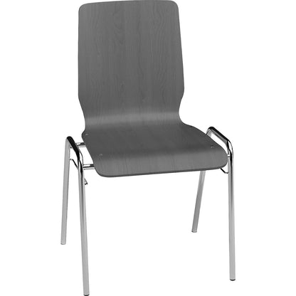 NUKI wooden stacking chair, chrome plated frame, pack of 4, wood in charcoal.