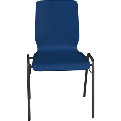 NUKI wooden stacking chair, powder coated frame, pack of 4, wood in gentian blue.
