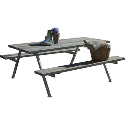 Picnic bench, steel frame, hot dip galvanised, LxD 1770 x 1610 mm, plastic, black, without backrest.