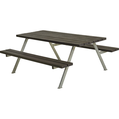 Picnic bench, steel frame, hot dip galvanised, LxD 1770 x 1610 mm, plastic, black, without backrest.