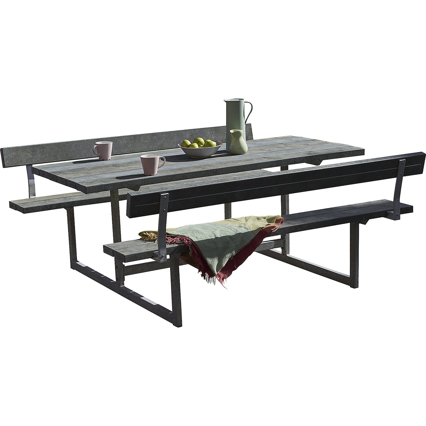 Picnic bench, for 6 people, depth 1840 mm, with backrest, black, plastic.