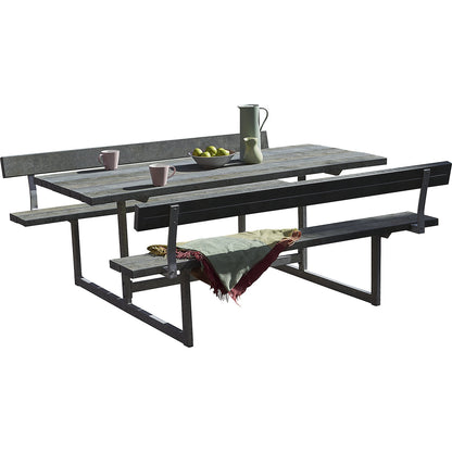 Picnic bench, for 6 people, depth 1840 mm, with backrest, black, plastic.