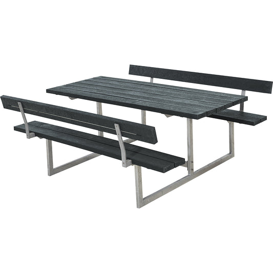 Picnic bench, for 6 people, depth 1840 mm, with backrest, black, plastic.