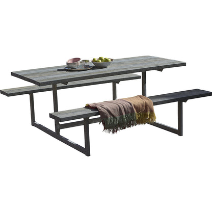 Picnic bench, for 6 people, depth 1600 mm, without backrest, black, plastic.