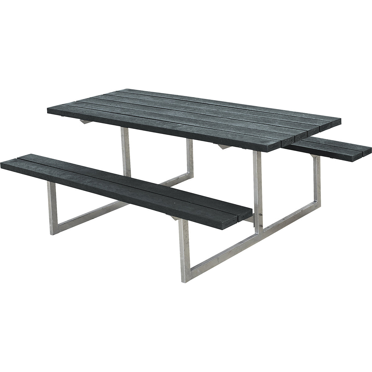 Picnic bench, for 6 people, depth 1600 mm, without backrest, black, plastic.