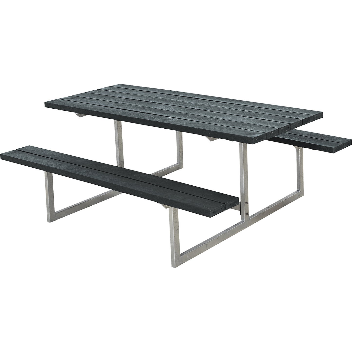 Picnic bench, for 6 people, depth 1600 mm, without backrest, black, plastic.