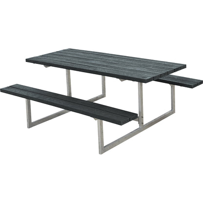 Picnic bench, for 6 people, depth 1600 mm, without backrest, black, plastic.