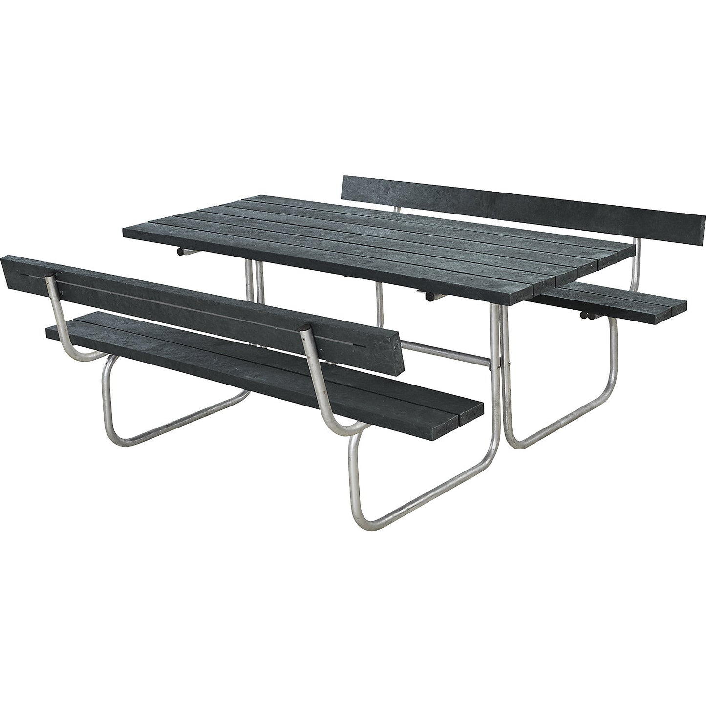 Picnic bench, length 1770 mm, plastic, with backrest, black.
